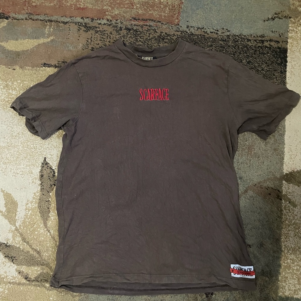 Gray and Red Short Sleeve Tees with Crew Neck ScarFace Tee
